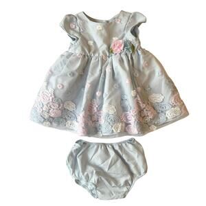 Mia & Mimi Baby Girl Dress with pantie size 3-6M Blue Floral Short Sleeve Formal